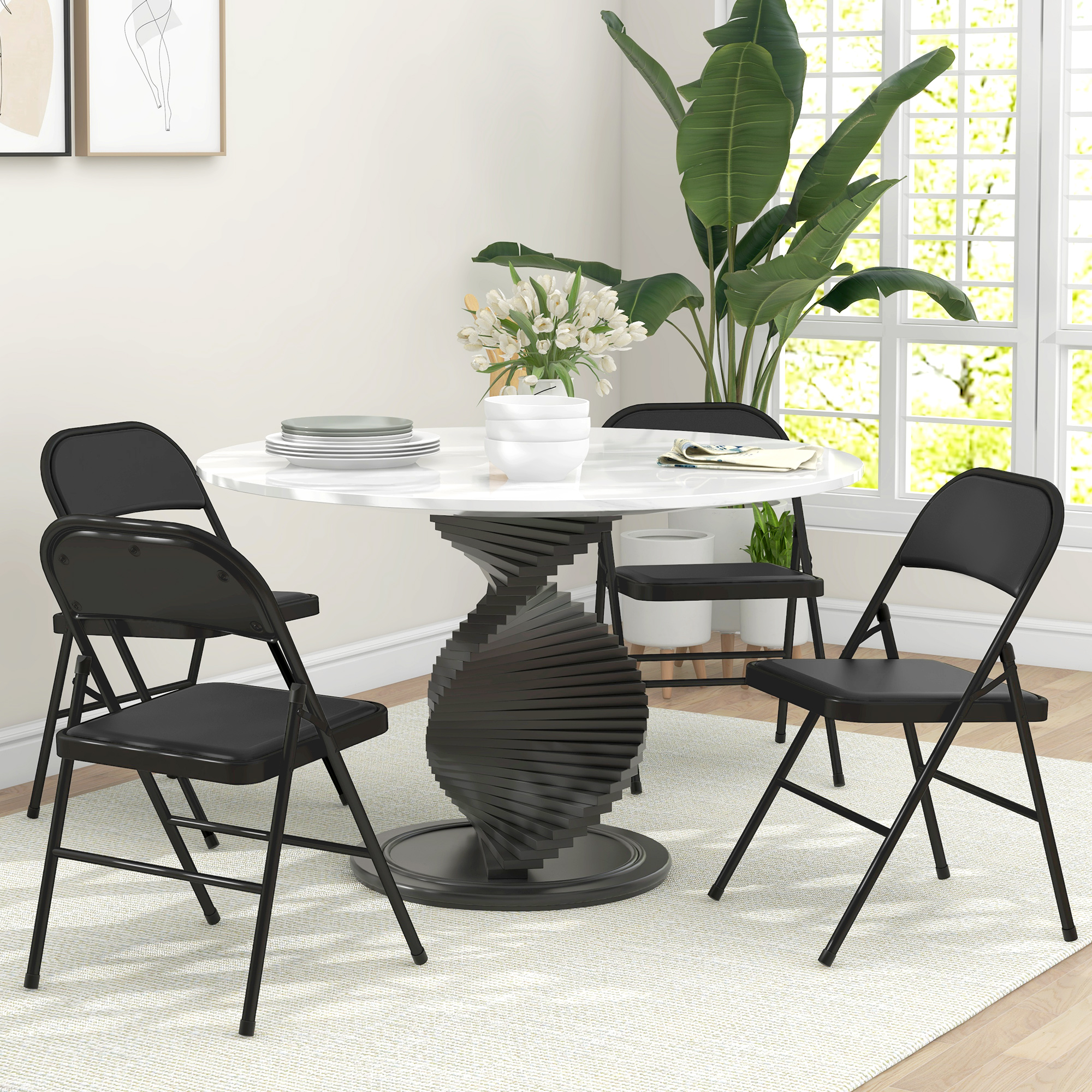 Image of 4-piece Set Folding Chair Camping Chair With Padded Backrest, Foldable Office Chair With , Kitchen Chair With Cushion, Supports Up To 120 Kg, For Guests, Office, Camping, Black