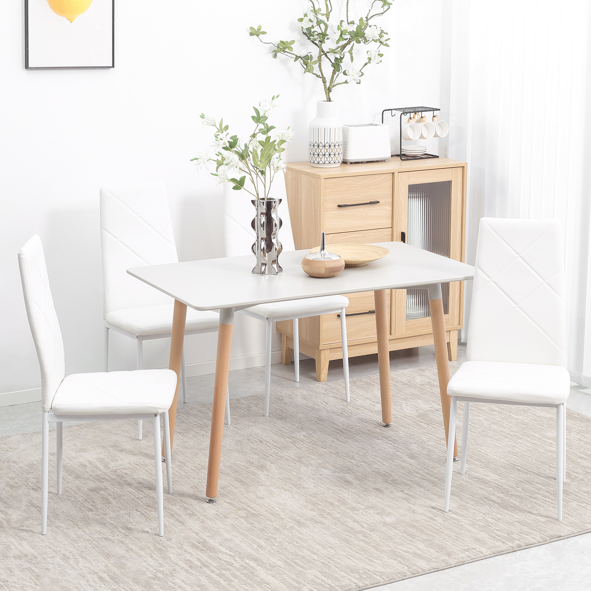 Image of Dining Chair, 4pcs Set Kitchen Chair, Upholstered Dining Chairs, Dining Chair, Cushioned Chair With Steel Legs, For Dining Room, Artificial Leather, White, 41 X 50 X 97 Cm