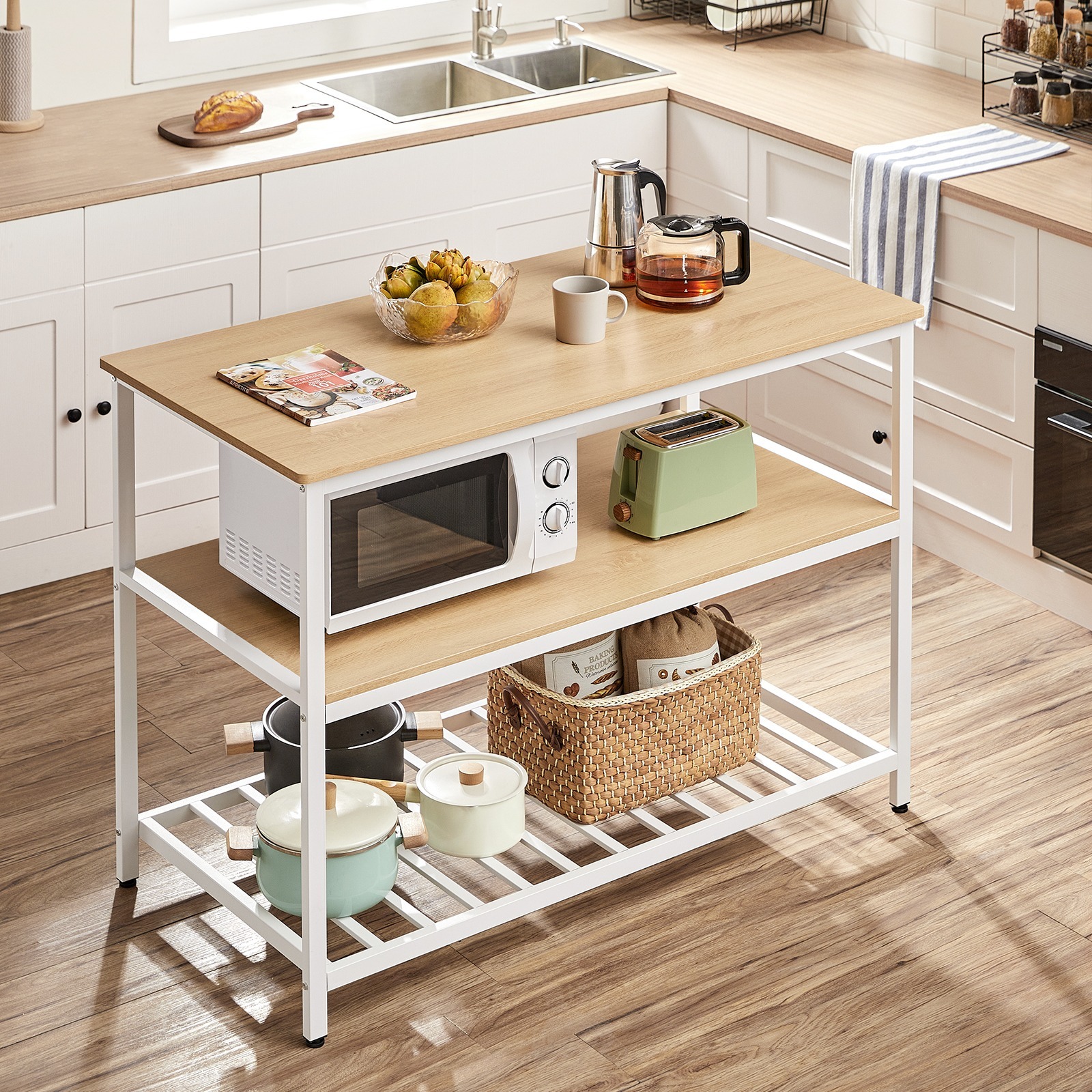 TEMU VASAGLE Estante de Cocina con encimera Grande, Estante de microondas de 3 Niveles, de Acero, 60 x 120 x 90 cm, Moderno, instalacin