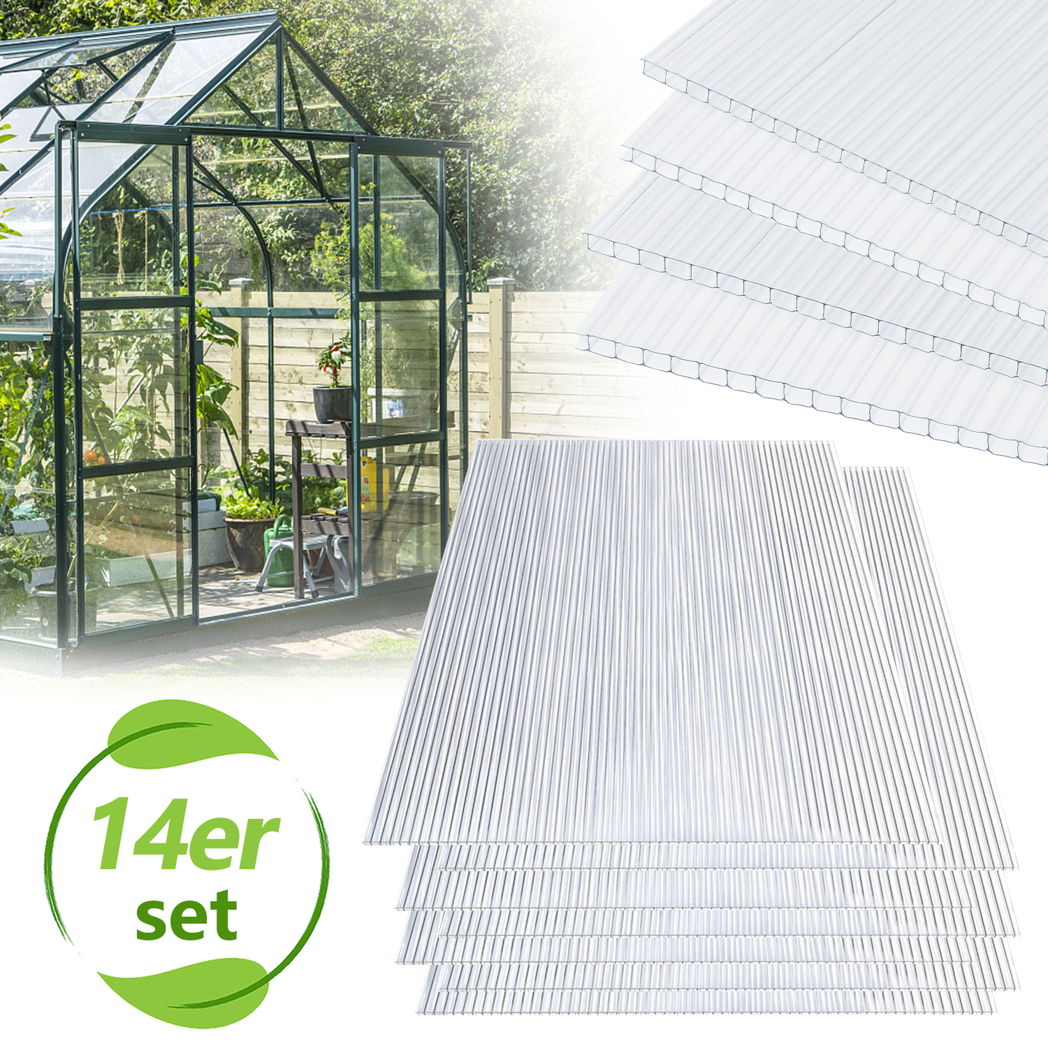 

14x Polycarbonate Twin-wall Sheets 4mm Greenhouse Twin-wall Sheets Transparent