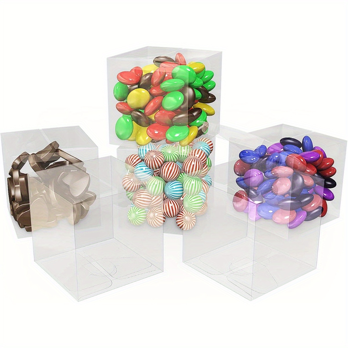 TEMU 200pcs Clear Favour Boxes 5x5x5cm Cube Wedding Favour Boxes Pvc Plastic Christmas Decorations Gift Packaging Box Sweet Film Covered Transparent