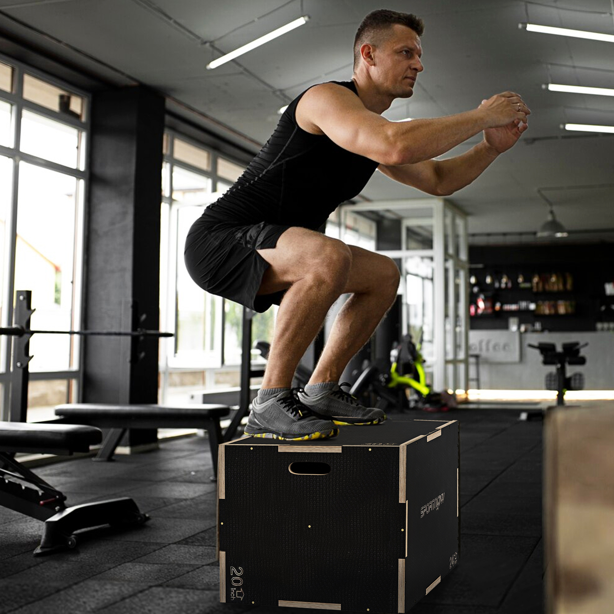 Image of 3-in-1 Plyo Box, Wooden Jump Box With Handle, Plyometric Training Platform, Home & Gym Jump Trainer, 76 X 61 X 51 Cm, Black