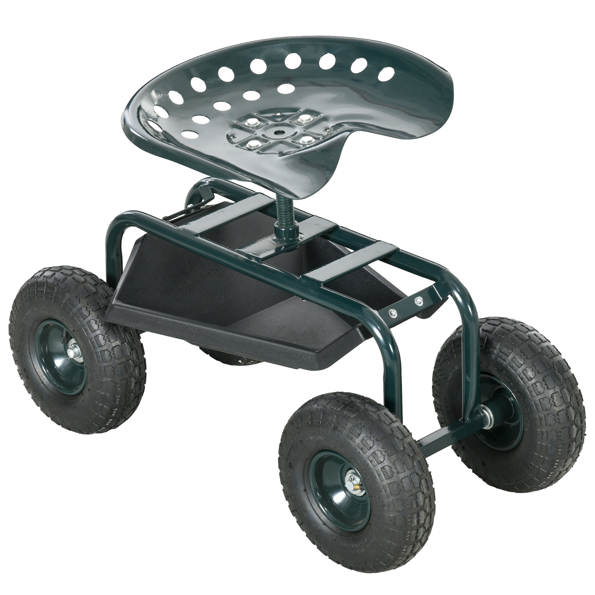 TEMU Outsunny Siège de Jardin siège de Travail Chaise roulante siège pivotant à 360 et réglable en Hauteur avec Plateau à Outils Charge Max. 150 Kg