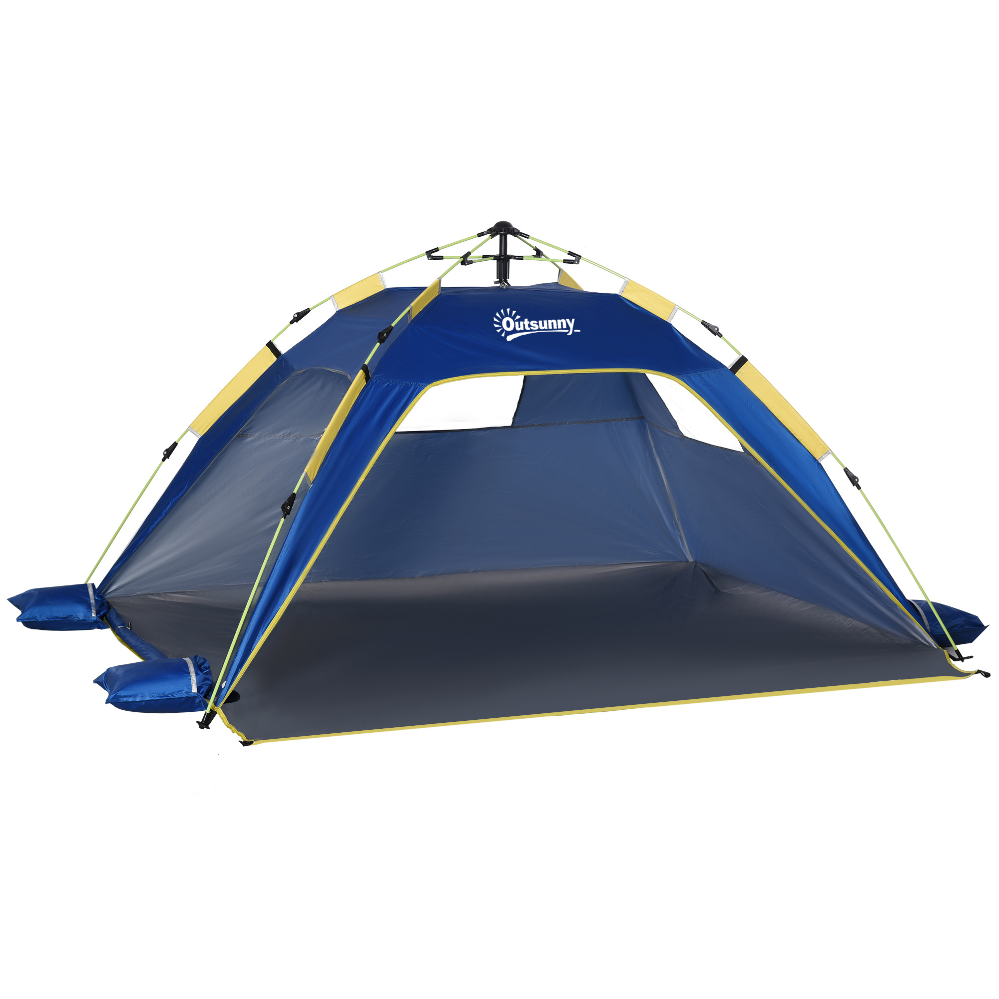 Outsunny Pop-up Beach Tent With 2 Perforated Windows And Retractable Door, 220x173x120cm, Blue And Yellow