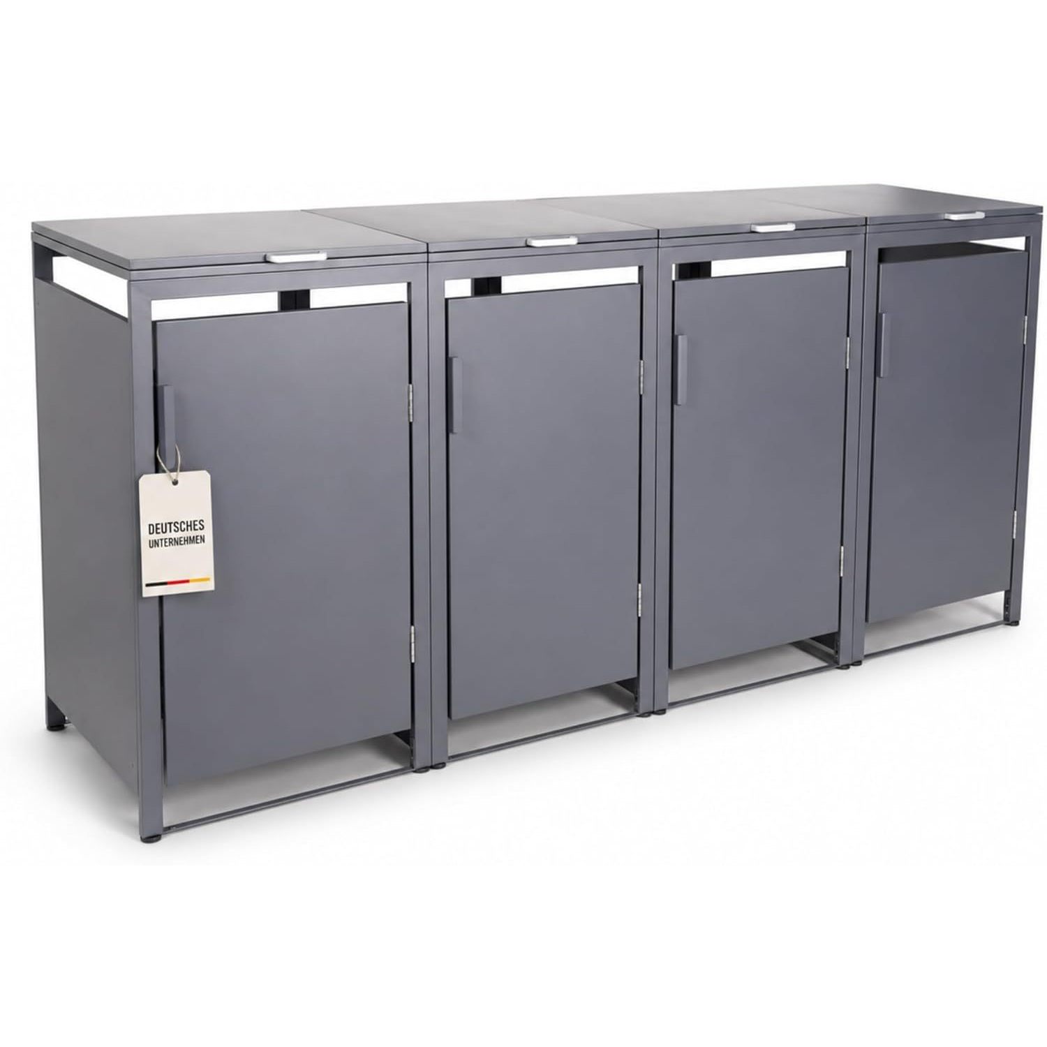 Trash Can , 3, Wall Version, 120l To 240l, For Two, 3 Or 4 , Galvanized Metal Ral7016 , Open Back, Better Ventilation, Weatherproof, Adjustable Feet.