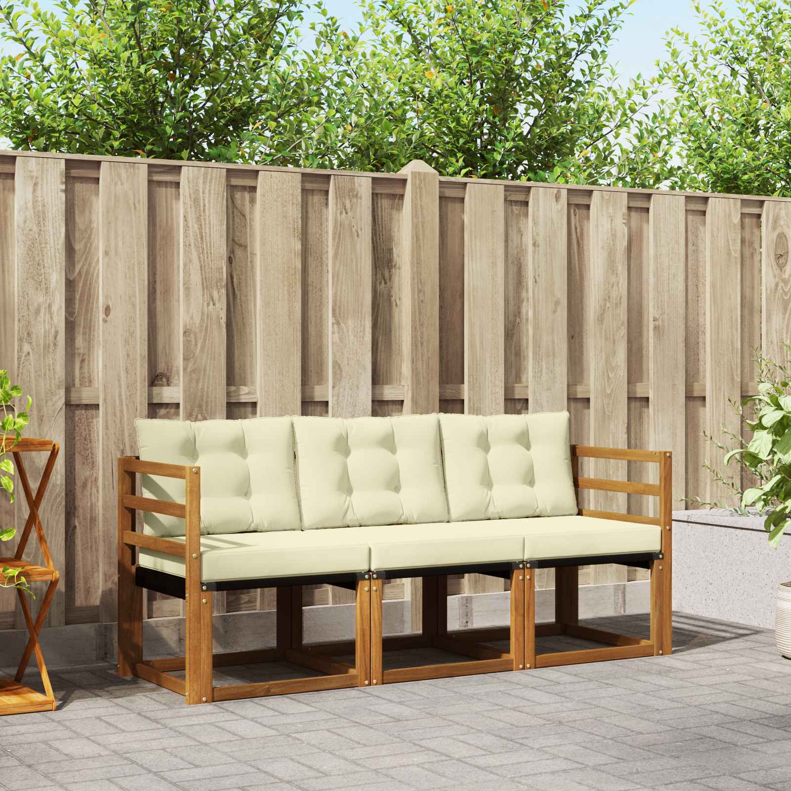 Image of 3-piece Outdoor Sofa Set In Natural And Cream, Garden Furniture, Durable Outdoor Sofa, Lounge Set For , Comfortable Seating