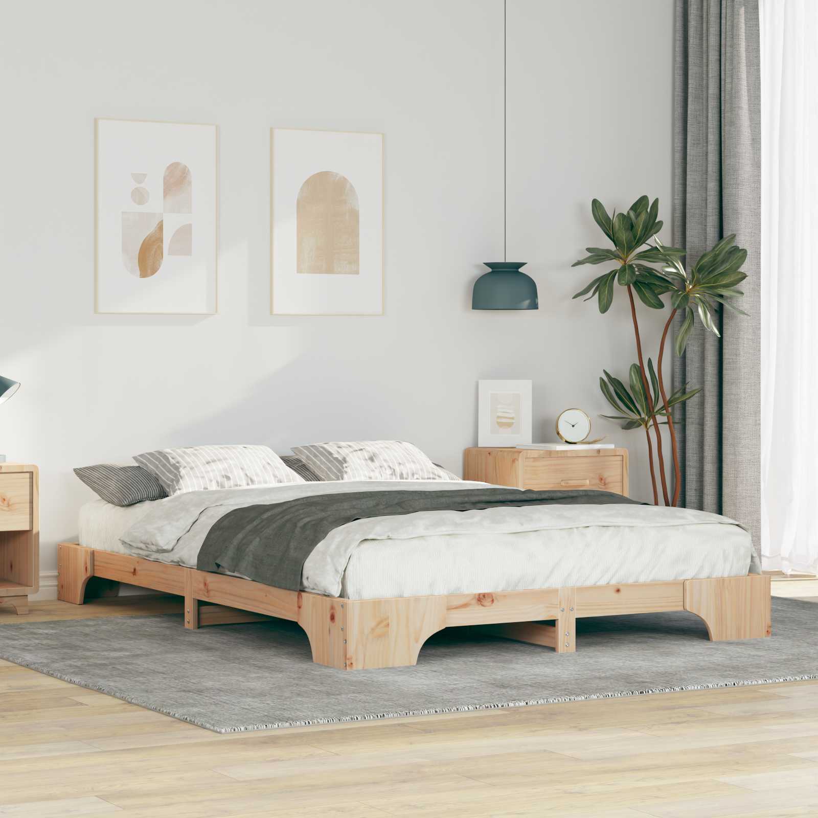 Image of Bed Frame Brown 140 X 220 Cm Solid Pine Wood, Modern Rectangular Bed Frame, Stylish Platform, Practical Sleeping Solution For Your Bedroom
