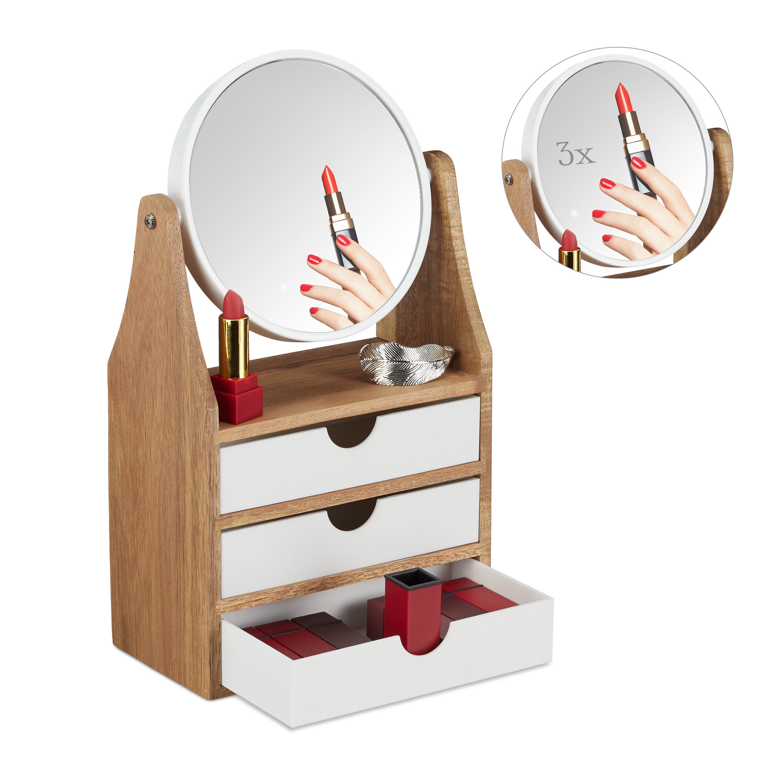 Makeup Organizer In Natural/white - (w)19 X (h)34 X (d)10.5 Cm