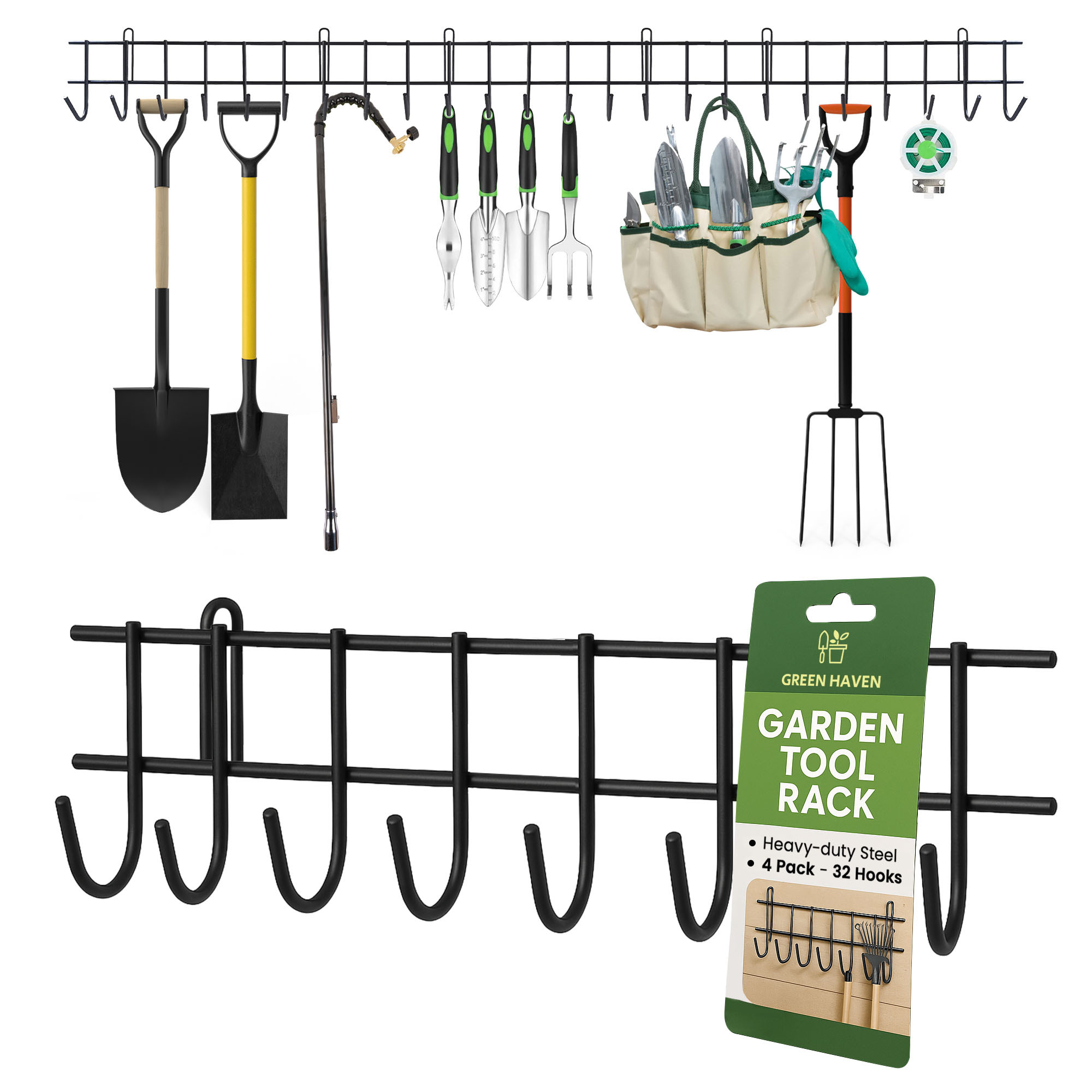 TEMU 160cm Heavy Duty Metal Garden Tool Storage Rack – Wall Mounted Tool Organizer For Garage, Shed & Outdoor Use – Space Saving Storage Holder For
