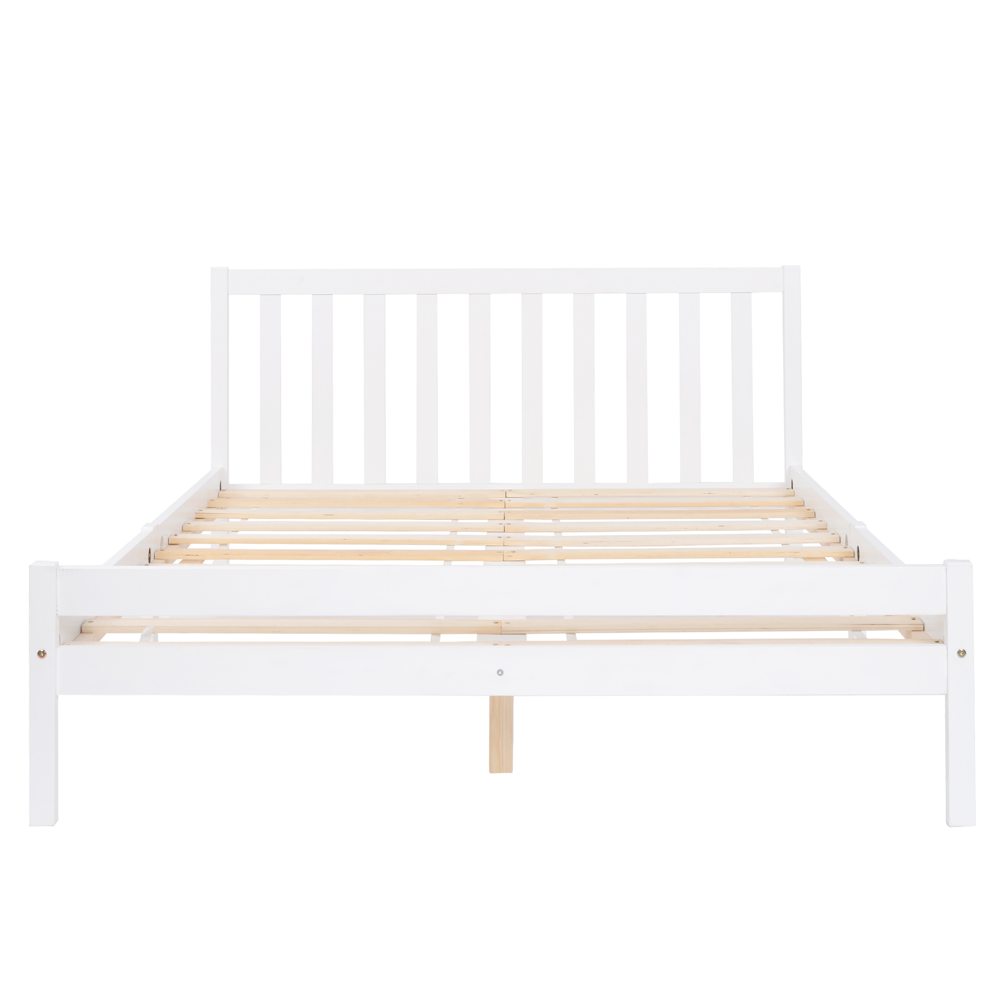 Wooden Bed Frame, Double Bed 4ft6 Solid Wooden Bed Frame, Bedroom Furniture for Adults, Kids, Teenagers, 135 x 190 cm (White)