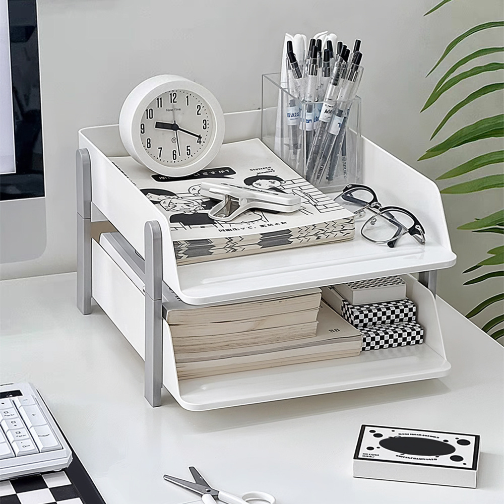 TEMU 2 Tier Desktop File Shelf, Stackable Organizer, Office Organizer, Desktop Bookshelf,closet Storage System For Storing Clothes, Books, And Other