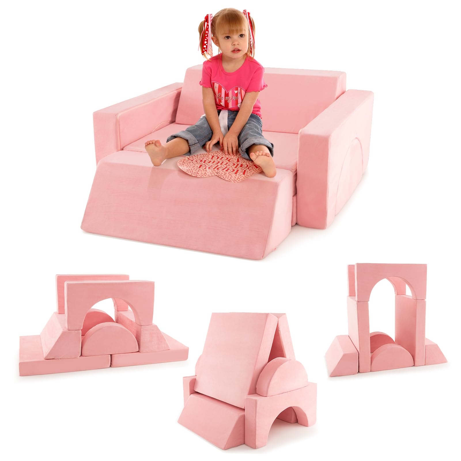 Modular   Sofa, Play Sofa,   with Removable Cover, Toddler - Couch for Playroom And   Room for Playing,   & Sleeping (Pink)