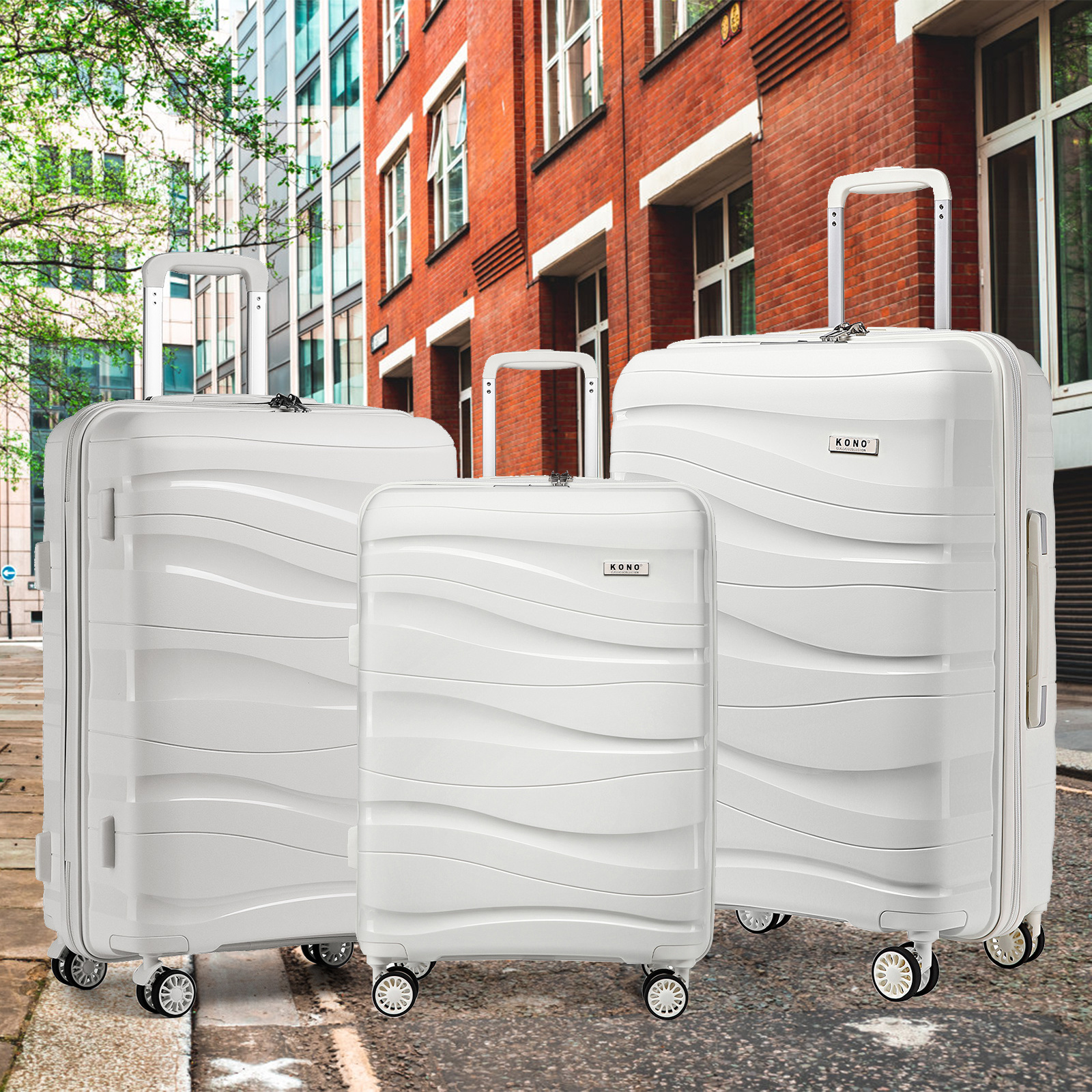 Kono Luggage Sets Of 3 Piece Lightweight Polypropylene Hard Shell Suitcase With Spinner Wheels 20" 24" 28" Case