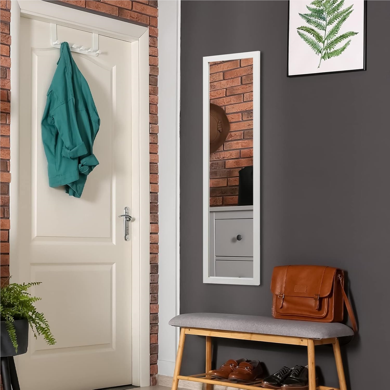 Image of Full-length Mirror 33 X 120 Cm, 2-in-1 Wall Mirror And Door Mirror, Hanging Mirror For Wardrobe, Bedroom, Living Room (white)