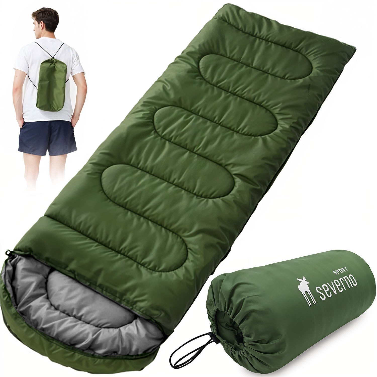 TEMU Borsa da letto a per turisti con cappuccio SUMMER CAMP 83x29 pollici 210x75 cm verde + copertura