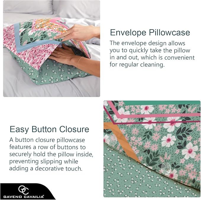 Matching floral pillowcases with envelope closure