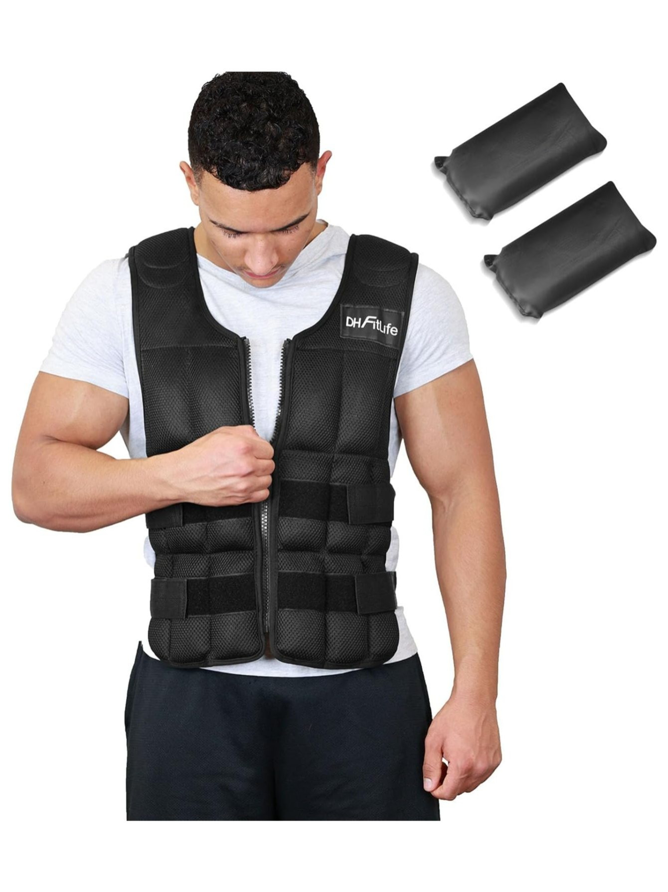 Gilet Lesté 17 Lbs (env. 7,7 Kg) - Boucle Réglable - Noir - Fitness, Course, Musculation