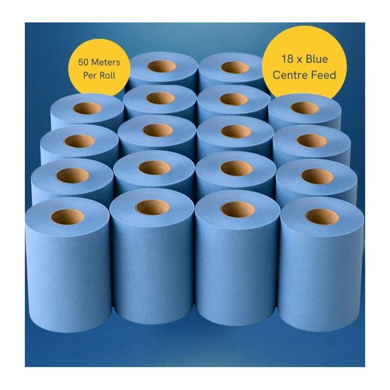 TEMU Blue Roll 2 Ply Centre Feed – 18 Pack Embossed Paper Towels For Commercial, Kitchen & Industrial Use