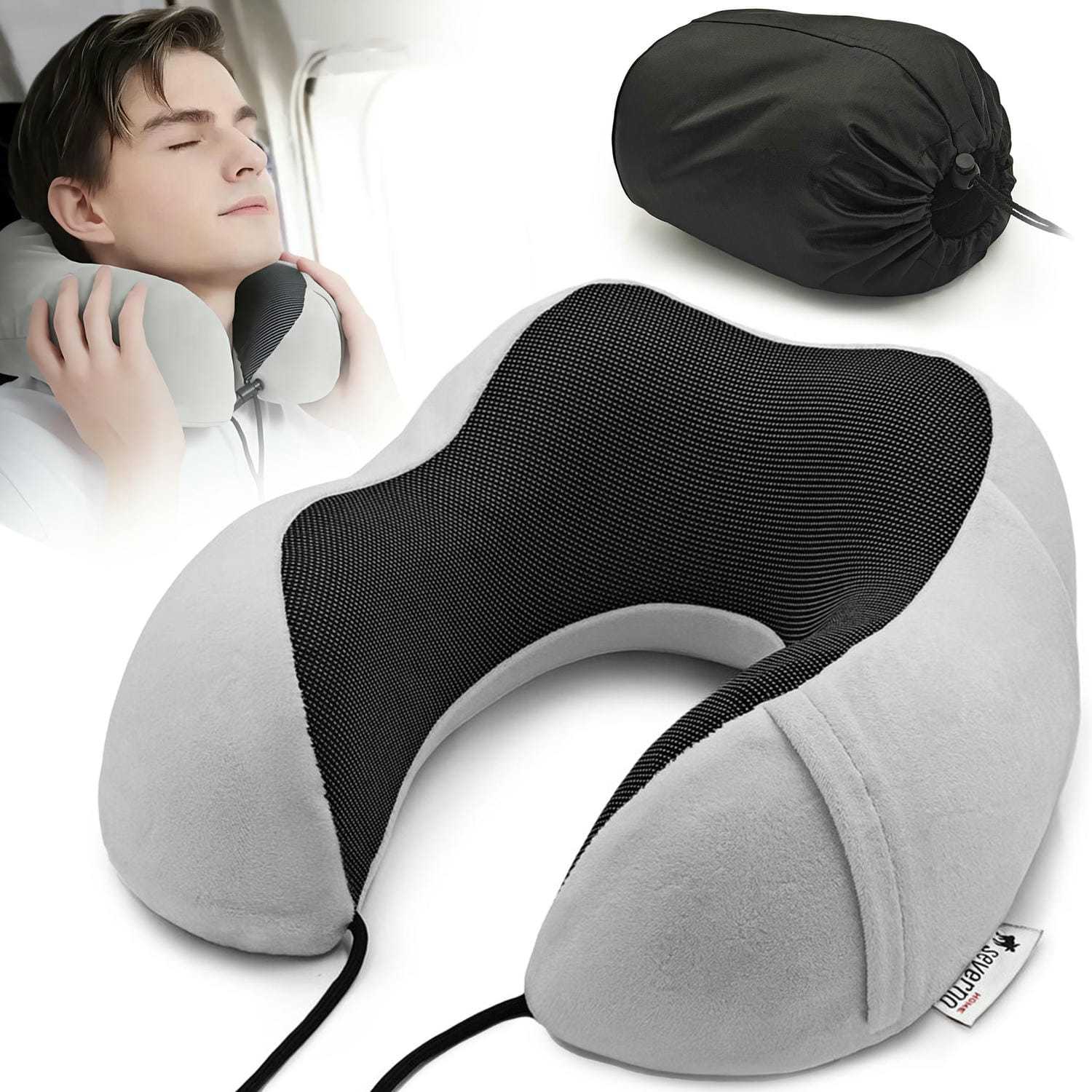 TEMU Travel Pillow, Neck Pillow Bon Voyage Grey, Ergonomic Shape, With Memory Foam, Travel