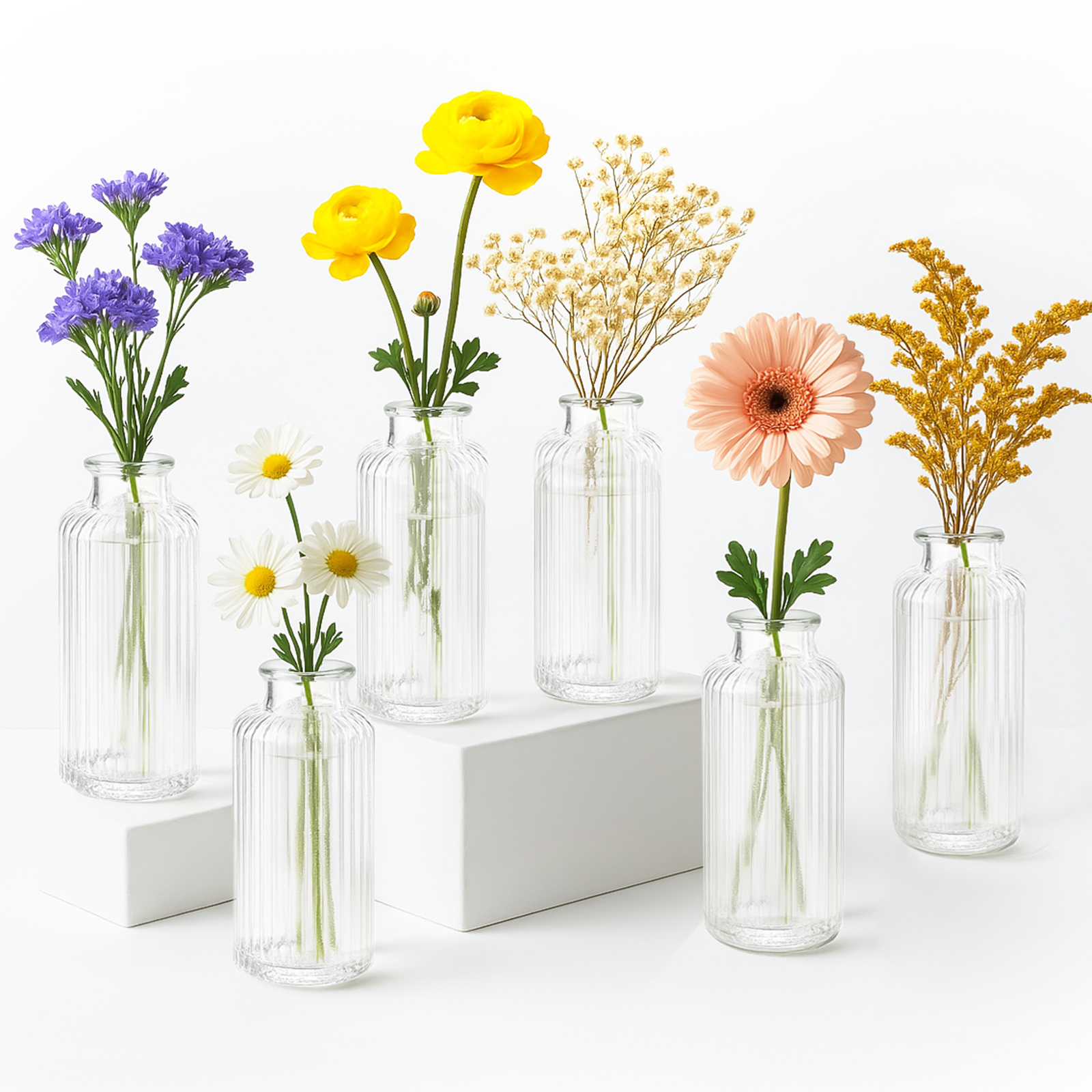 6/12piezas jarrones de vidrio pequeños   de flor en bulk mini   para   de mesa, juego de jarrones decorativos vintage para flores, recepción de  , navidad, decoración para el hogar, regalo para la casa (transparente)