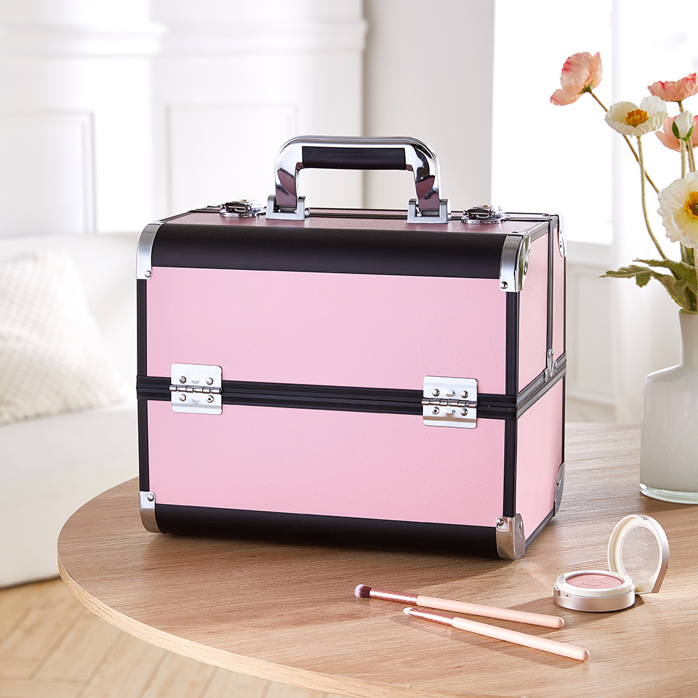 TEMU Professional Makeup Vanity Case Lockable Cosmetic Case With Retractable Tray, White, Black, Pink, Equipment Case, Tool Storage Box, Convenience.