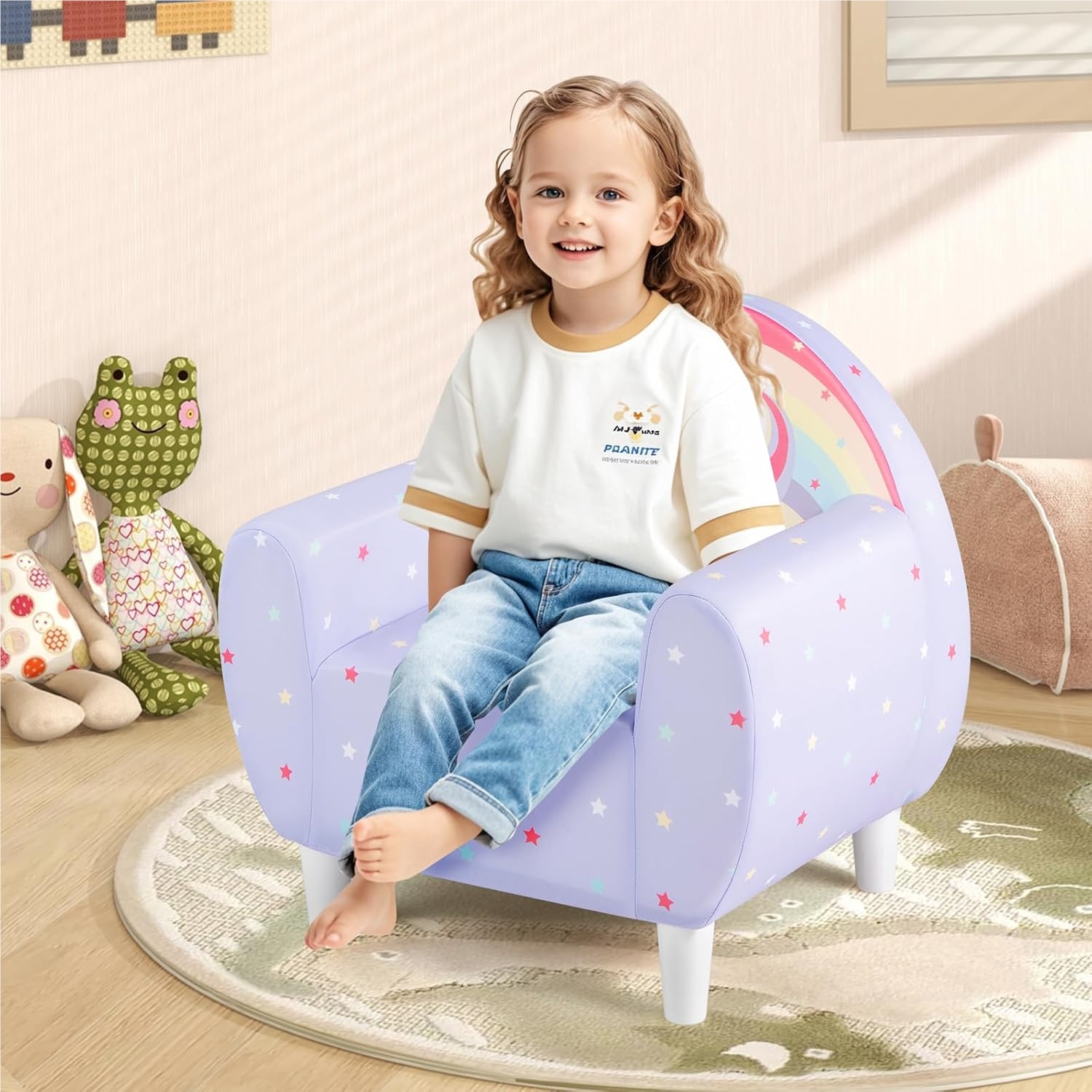 Image of Children's Sofa For Toddlers, Children's Armchair Upholstered With Backrest And Armrest, Play Sofa Children's Sofa For Children's Room, Playroom, Baby Sofa From 3 Years, 55 X 41 X 54 Cm (lilac)