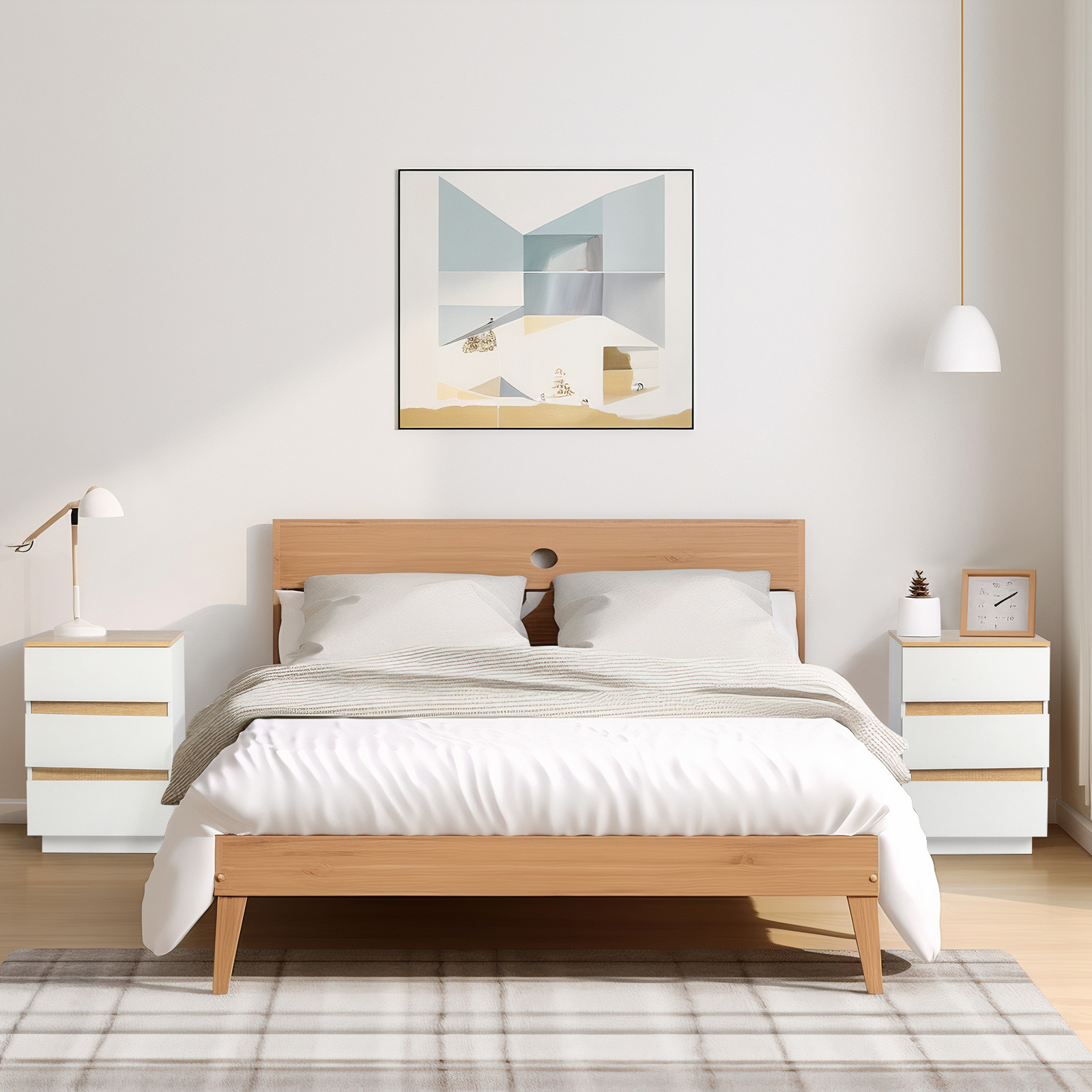 Image of Modern Nightstand Set Of 1/2, Chest Of Drawers With 2/3 Drawers, Console Table With Drawer, Bedside Cabinet For Bedroom, Living Room, White And Oak