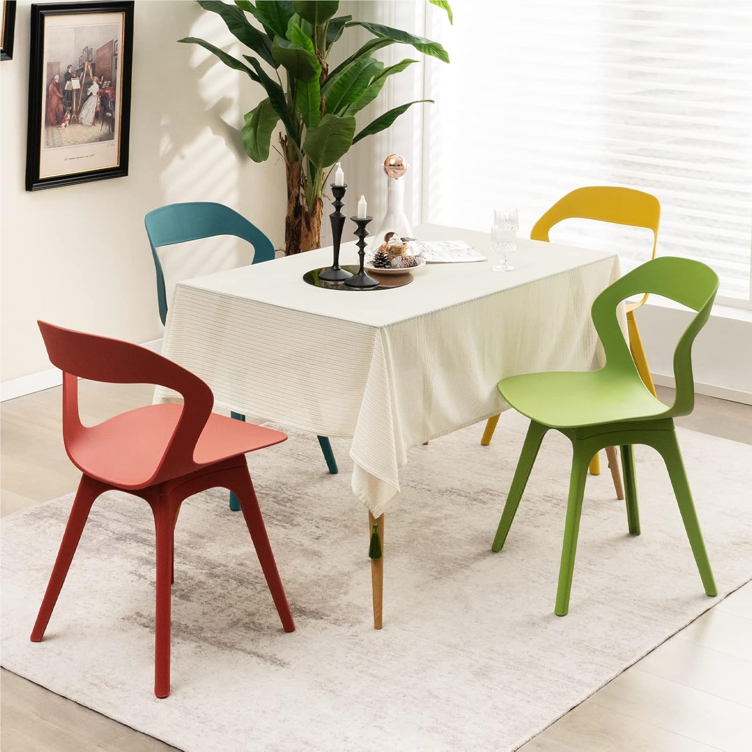 Image of 4-piece Dining Room Chairs Set, Kitchen Chairs With Curved Backrest, Up To 150 Kg Load Capacity, Modern Dining Chairs Made Of Pp, 4 Chairs For Dining Room, Kitchen, Reception Area (colorful)