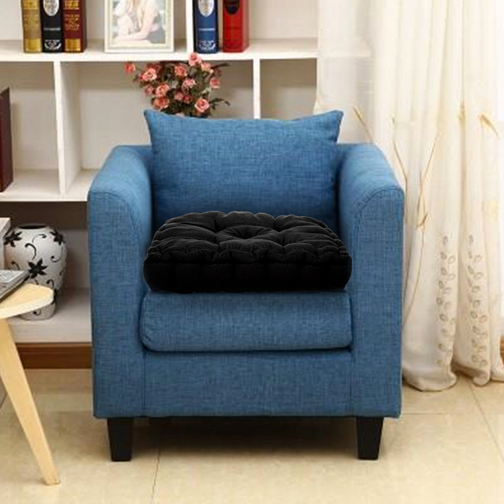 TEMU 1pc Thick And Comfortable Seat Cushion, Simple Light Gray/black And Blue, 45x45x10cm
