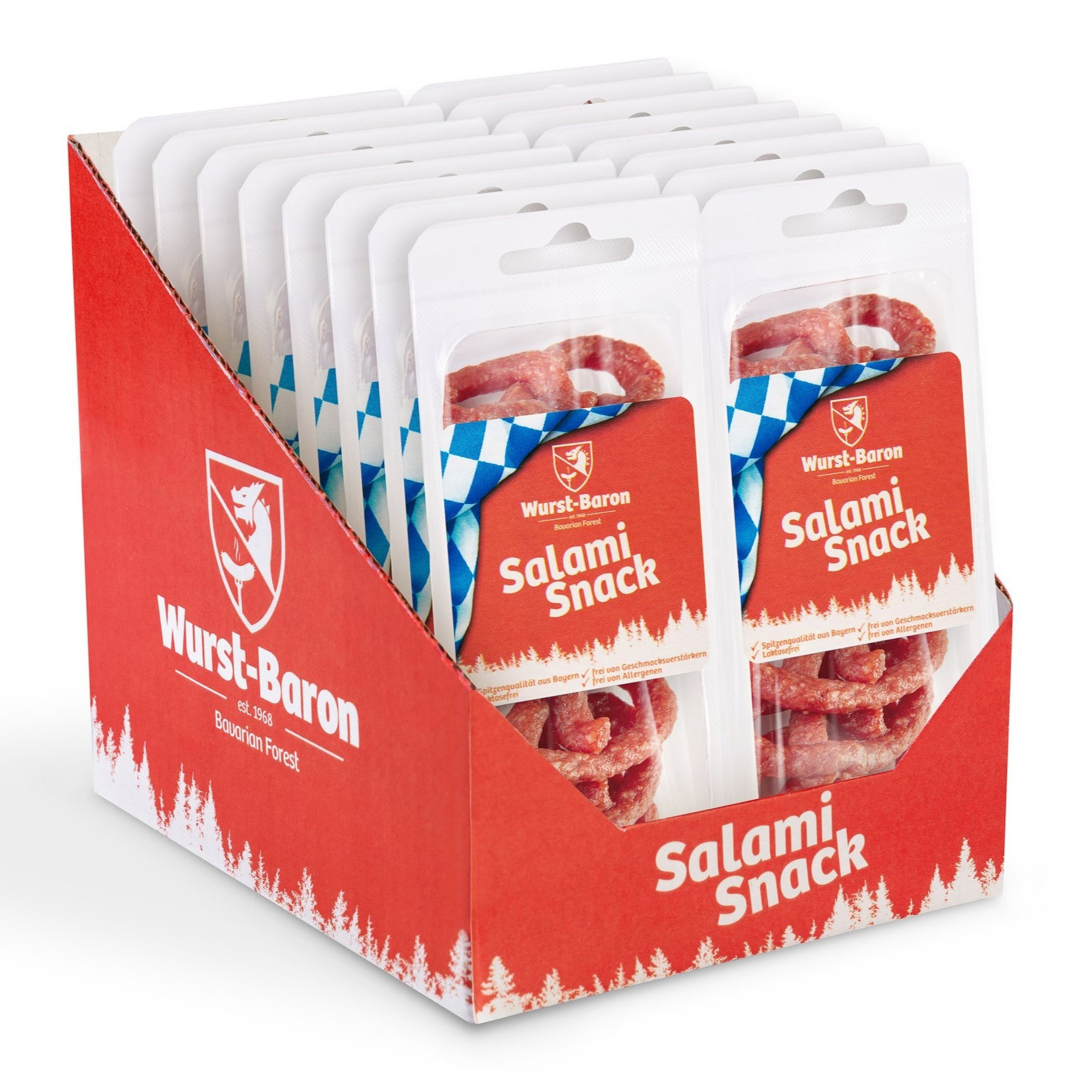 Image of Wurstbaron® - Salami Mini Pretzels - Original Sausage Snack Pretzels From Bavaria - Box With 16x 50g (800g) - Snackbox Sticks