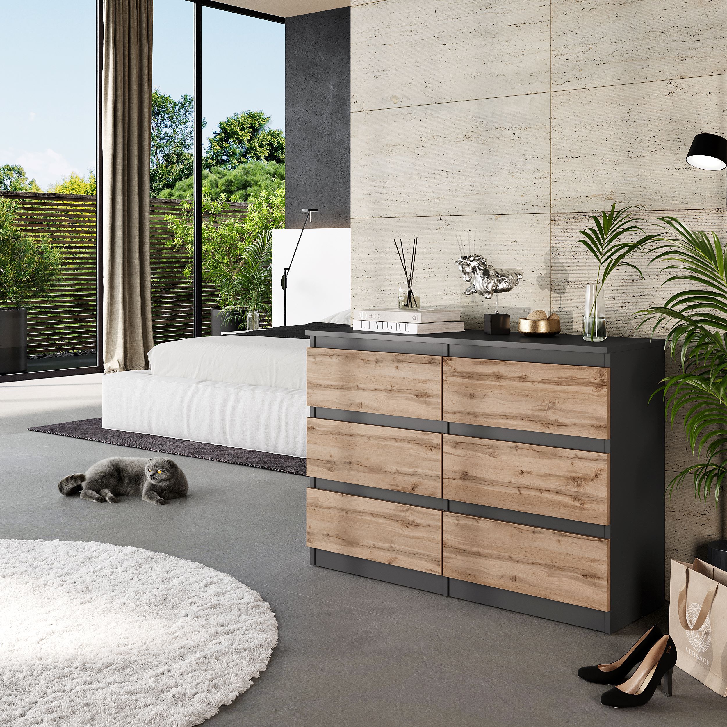 TEMU Chest Of Drawers / Sideboard With 6 Drawers - / Oak 100x71x33cm