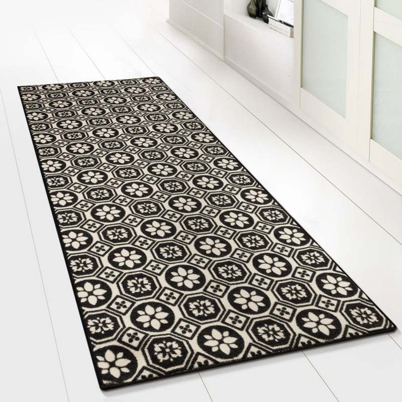 Floordirekt St. Runner Rug – Non-slip & Fine Loop Runner For Kitchen, Hallway & Living Room – Black & White - In Sizes
