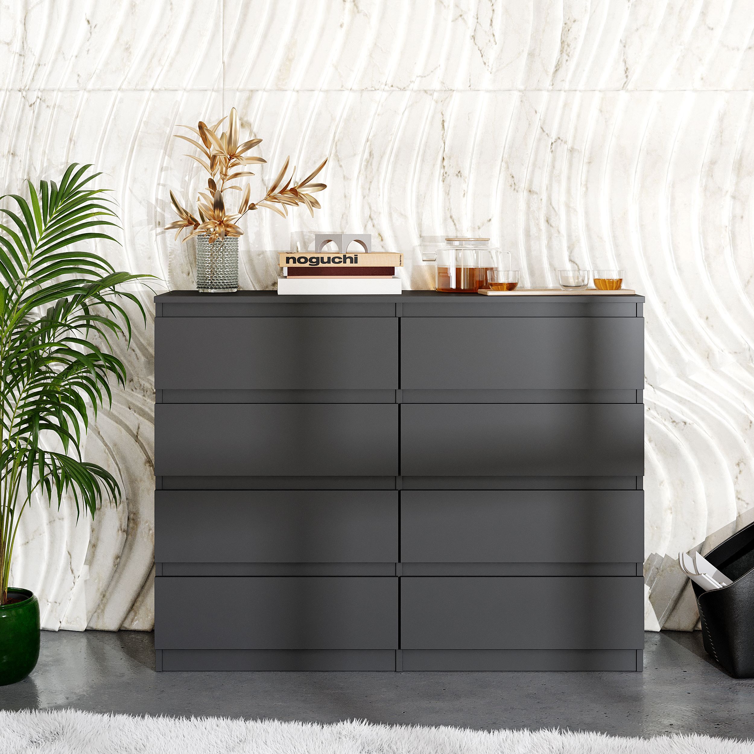TEMU Chest Of Drawers / Sideboard With 8 Drawers - Grey - 120x92x33cm