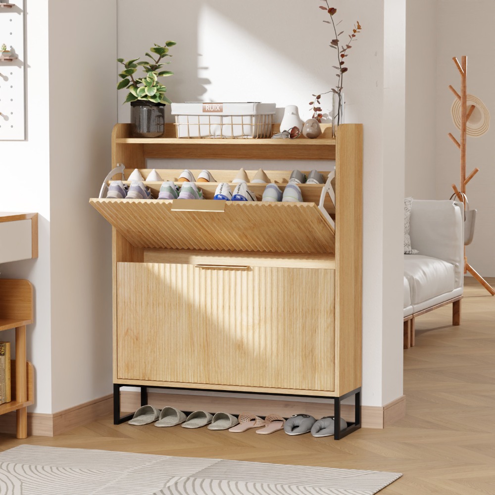 Shoe Cabinet With 2 Flip Drawers, Hidden Shoe Cabinet,freestanding Shoe Storage Cabinet For Entryway Hallway.