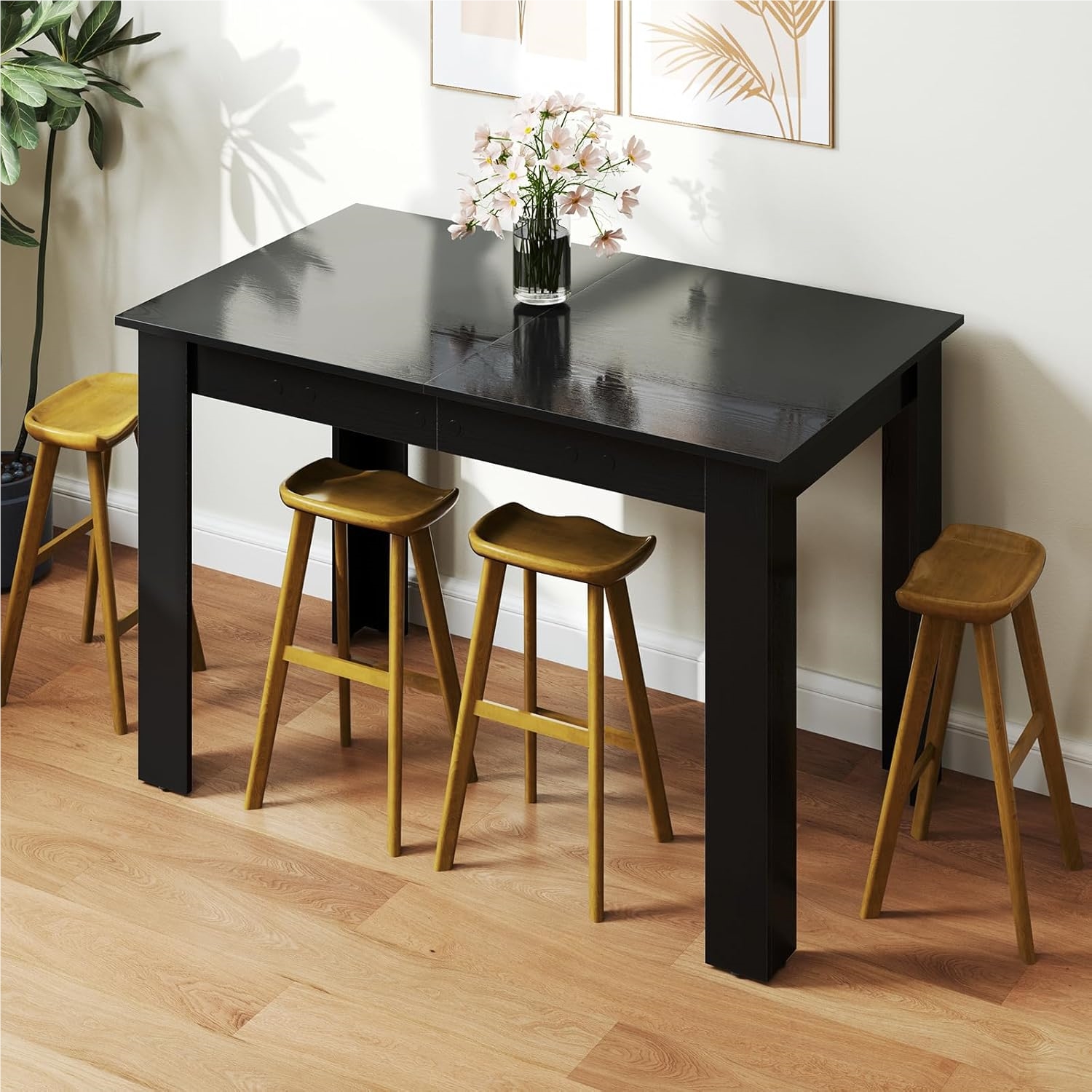 Image of Extendable Dining Table, 120 / 158 X 70 Cm, Kitchen Table For 4 - 6 People, Dining Table Up To 110 Kg, Rectangular Table For Restaurant Dining Room Kitchen, Wood And Metal, Black