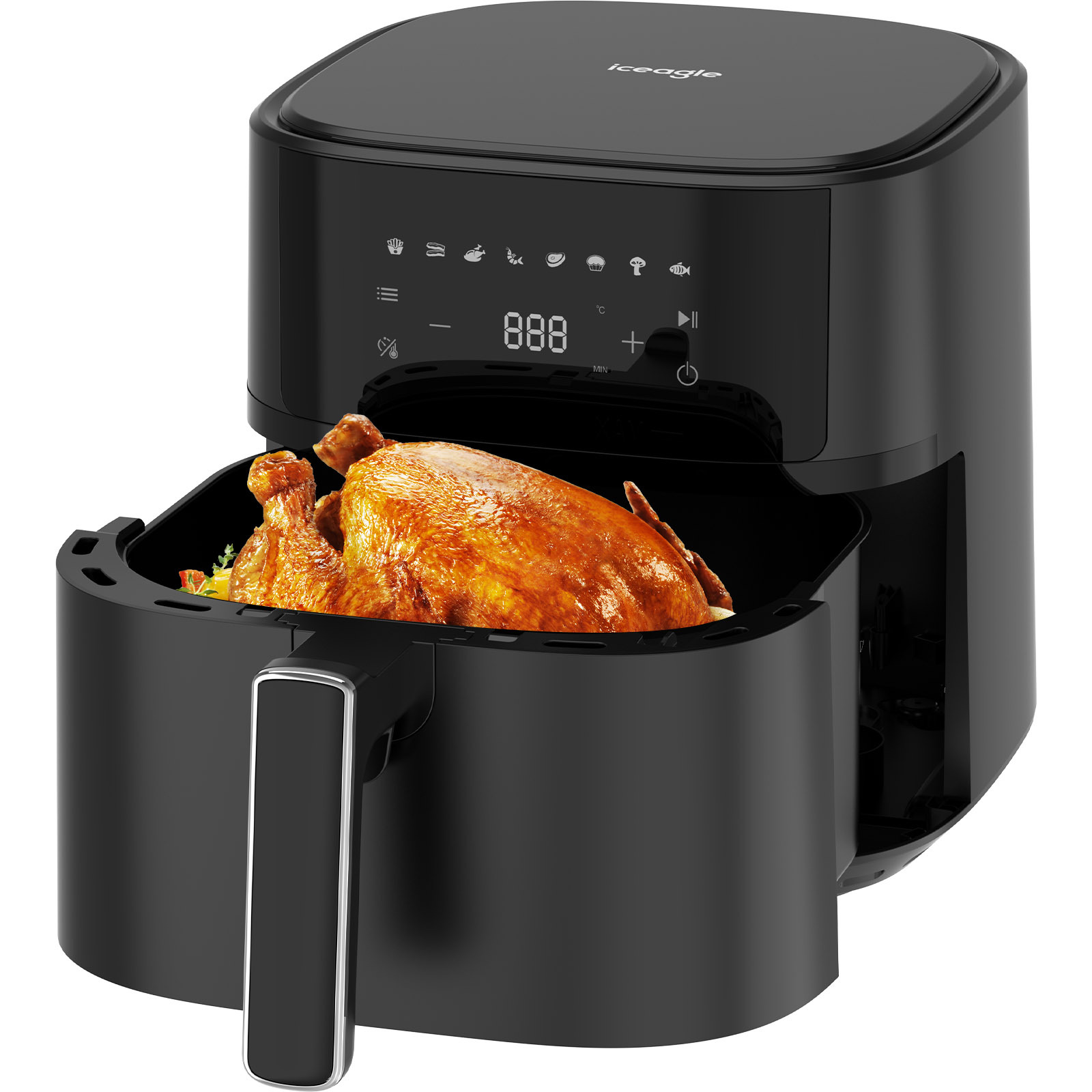 E-shop Heißluftfritteuse 6,5 L Air Fryer XL, Fritteuse Ohne Fett mit Metallinnenraum, 1700W Heissluftfriteuse mit 8 Kochprogramme, Digitalem Display,