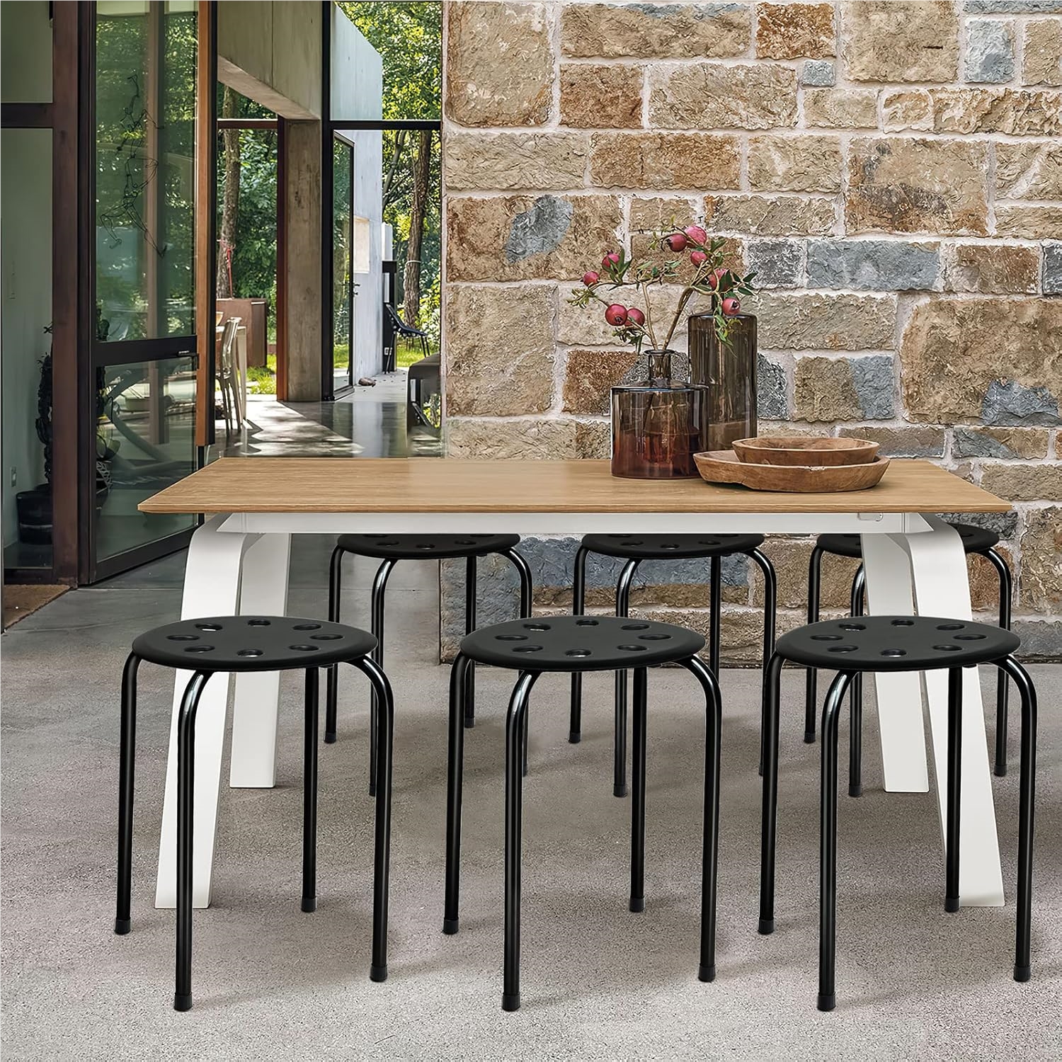 Stackable Stool Set Of 6, Metal Stools For Dining Room, Home, Office, Classroom, 44.5 Cm Seat Height (black)