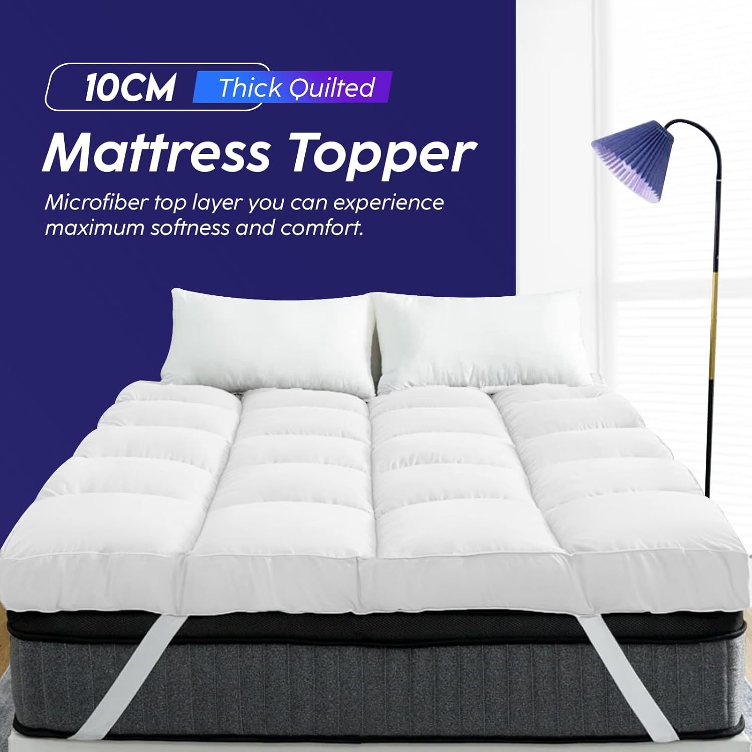 Hotel Quality Mattress Topper Extra Thick 10cm / 4 Inches Bounce Back Mattresses Toppers Single Double King SmallDouble 4Feet Superking Sizes Quilted Matress Pads