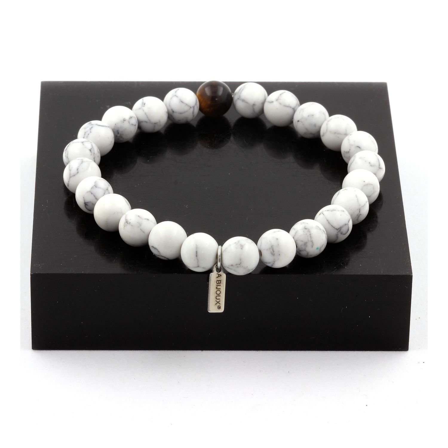 Image of Howlite Pearl Bracelet + Tiger Eye 8 Mm. Made In France