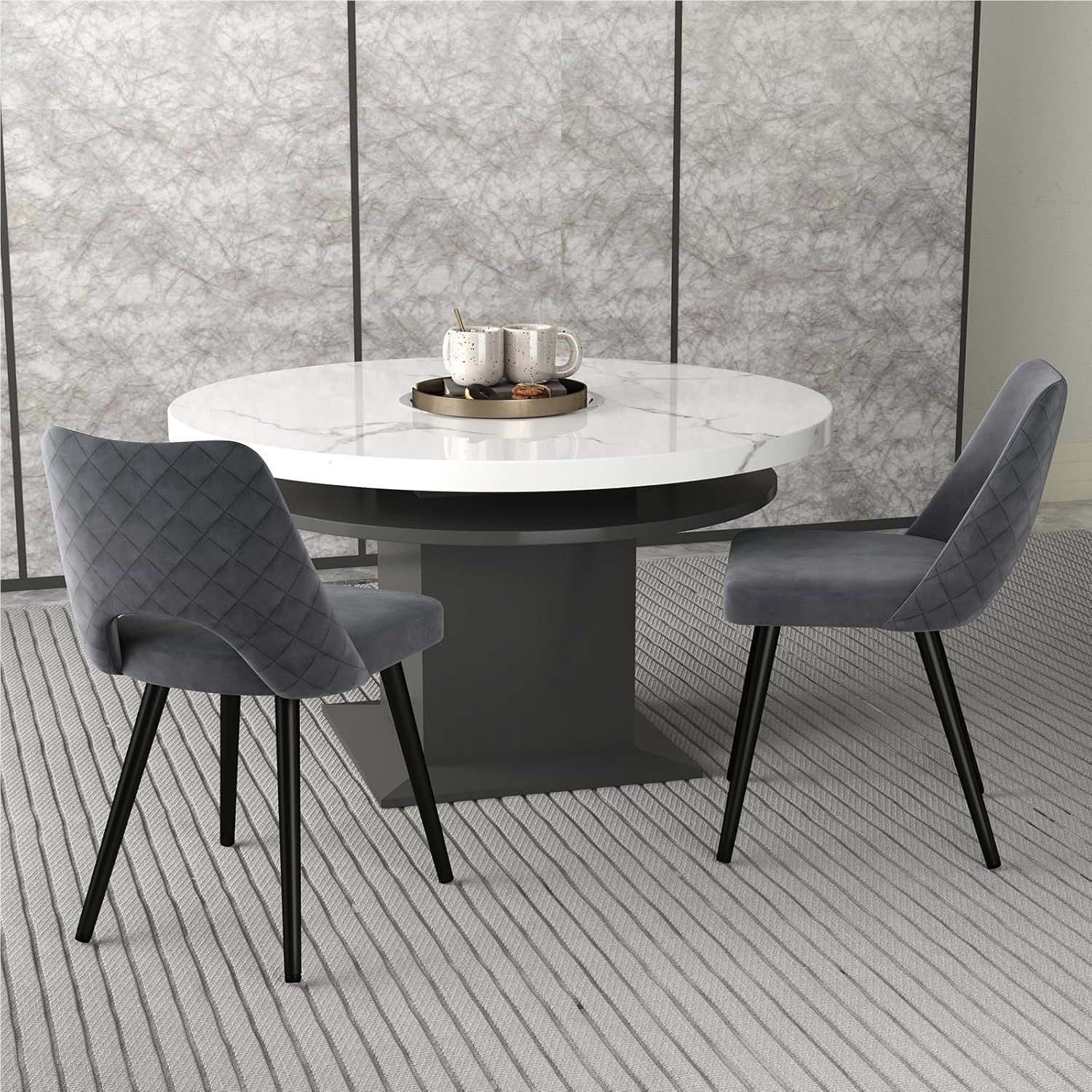 Image of 2 Set Dining Chairs, Padded Armchairs, Up To 150 Kg, Dining Chairs With Backrest & Metal Legs, Kitchen Chairs For Dining Room, Living Room, Office, Grey (2 Chairs)
