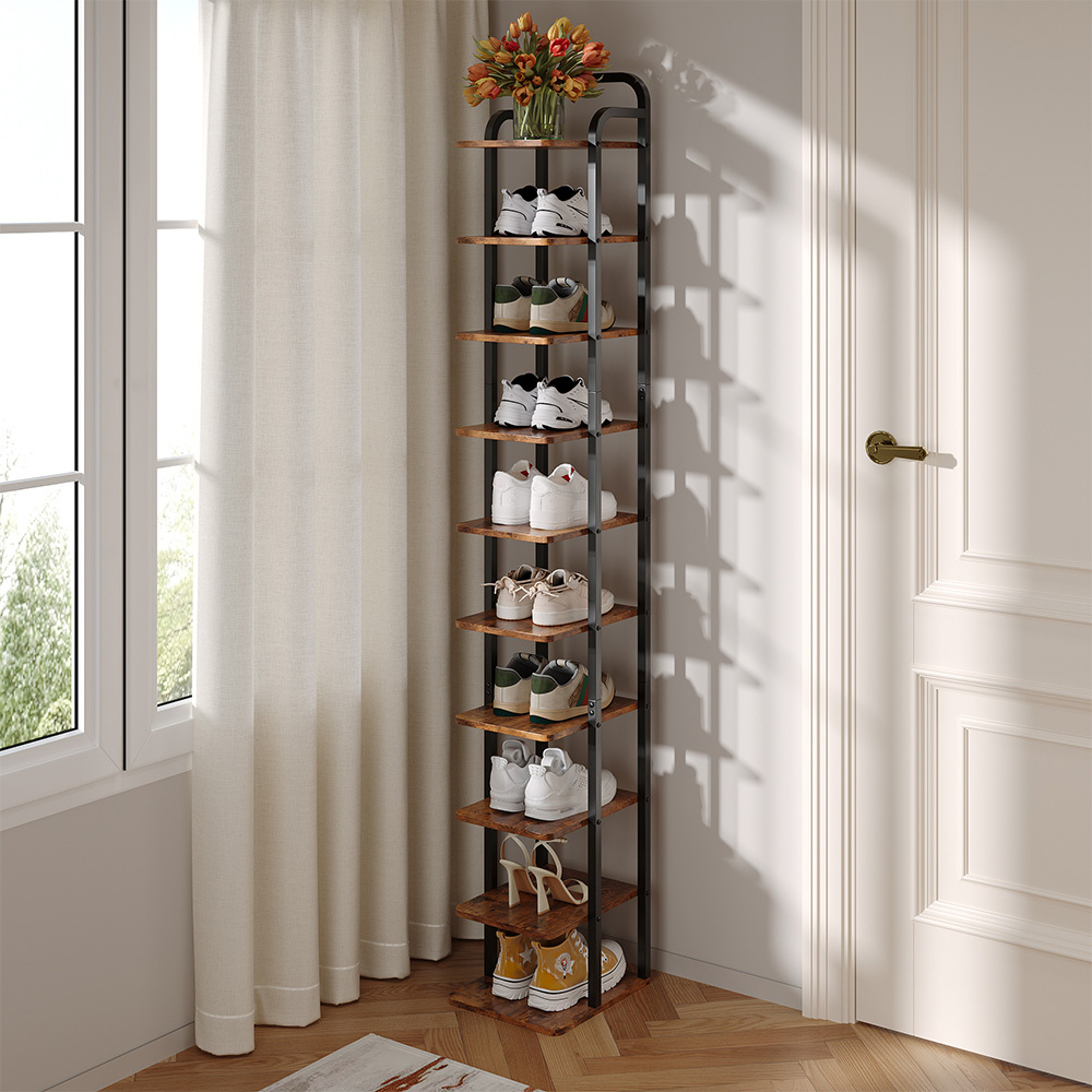 TEMU Home-use Simple Entryway Shoe Rack, 10-layer Narrow Tall Freestanding Shoe Storage Shelf, Sturdy And Stable Shoe Organizer, Suitable For Rental