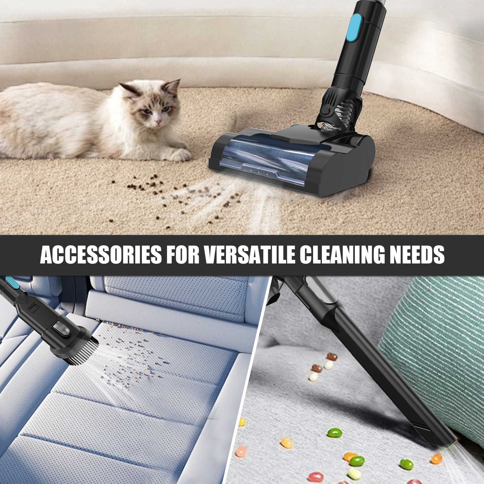 3in1 Cordless Vacuum Cleaner Compatible with Makita 18V Battery, With 2X Rechargeable Batteries, LED Display, Lightweight Handheld Vacuum Cleaner for Carpet, Hardwood Floor, Pet Hair, Car