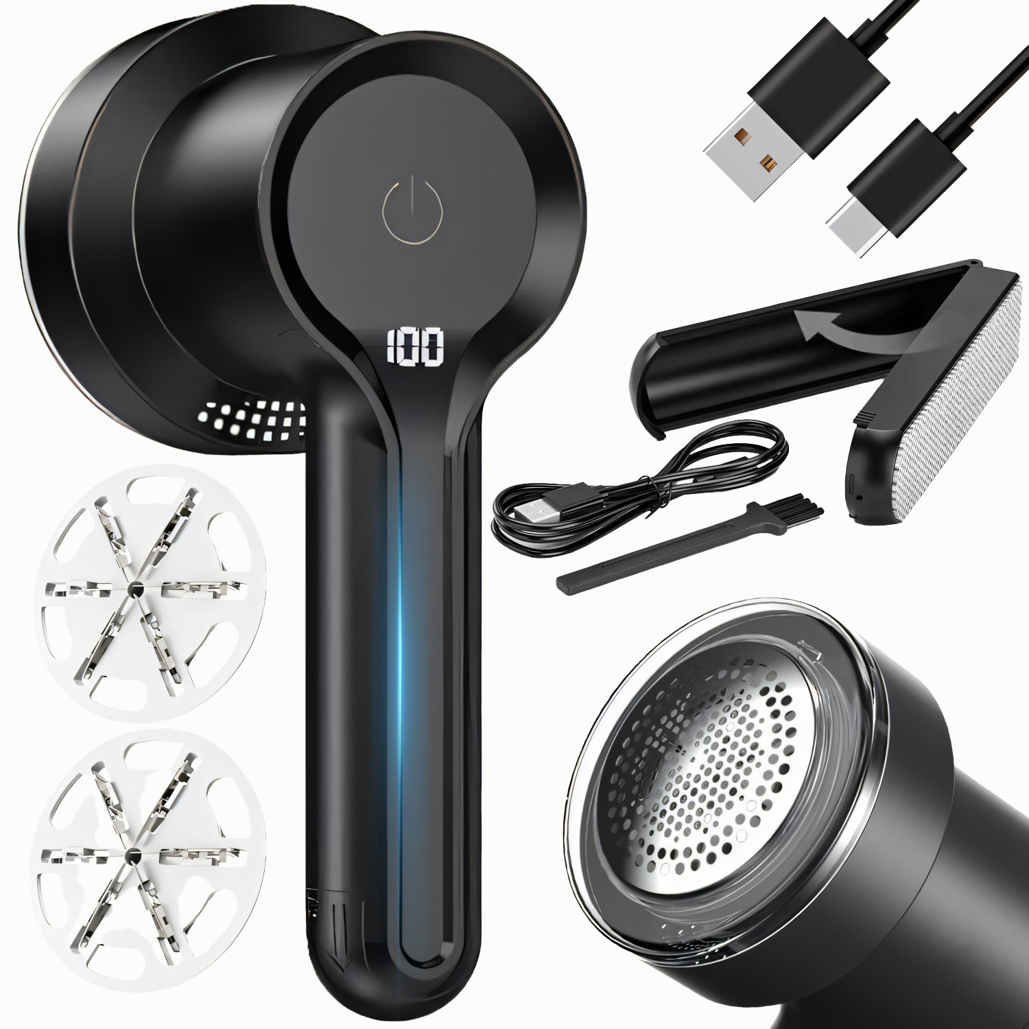 TEMU RETOO TechPro Rasoir à Tissu avec 3 Niveaux de Vitesse & Affichage LED, Désépaississeur Électrique pour Tissus d'ameublement et Pulls, Réservoir