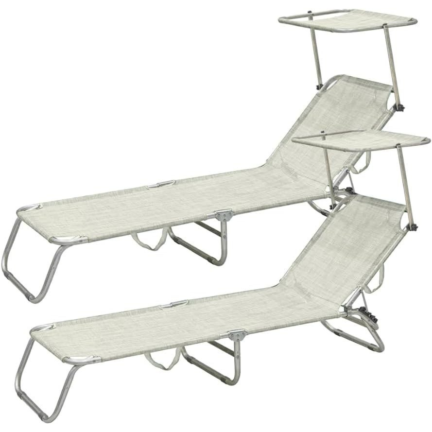 TEMU 2 Lettini Pieghevoli con Parasole, Misura 180x55x90 cm, Tessuto , Struttura Metallo da 18mm, per Spiaggia, Piscina, Giardino, Peso Max 120kg