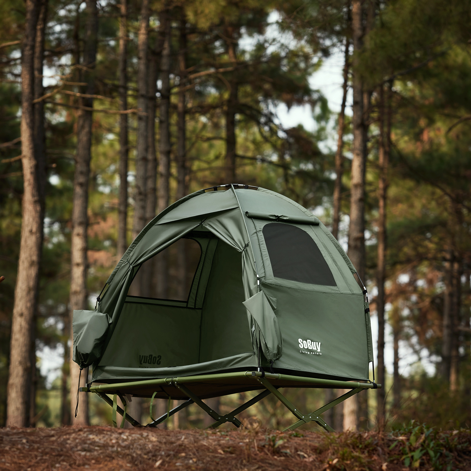 Image of 1-piece Camping Tent With Integrated Cot For 1 People, Outdoor Trekking Tent, Fishing Tent With Net, Aluminum Frame, And Carry Bag For Camping, Hiking, Travel – Sobuy Ogs32 Series