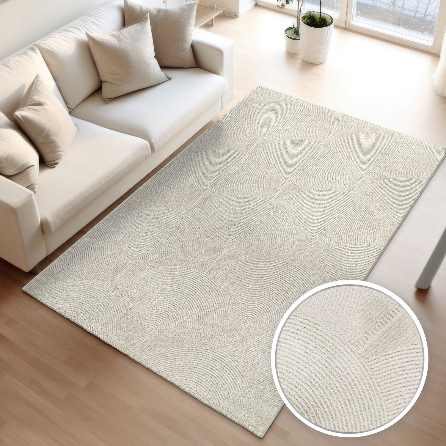 TEMU Living Room Bedroom Carpet Scandinavian Arch Motif Boho Look Solid Color