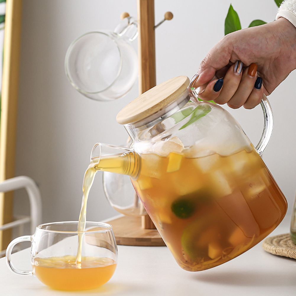 TEMU 1800ml Glass Teapot With Bamboo Lid And Handle Loose Leaf Tea Strainers Large Capacity And Stovetop Safe Teapots For Kitchen