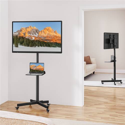 soporte de tv ajustable, carro de tv con ruedas, montaje de tv con brazo y bandeja para pantallas de plasma/lcd/led de 23in-60in para hogar/ /hotel, negro