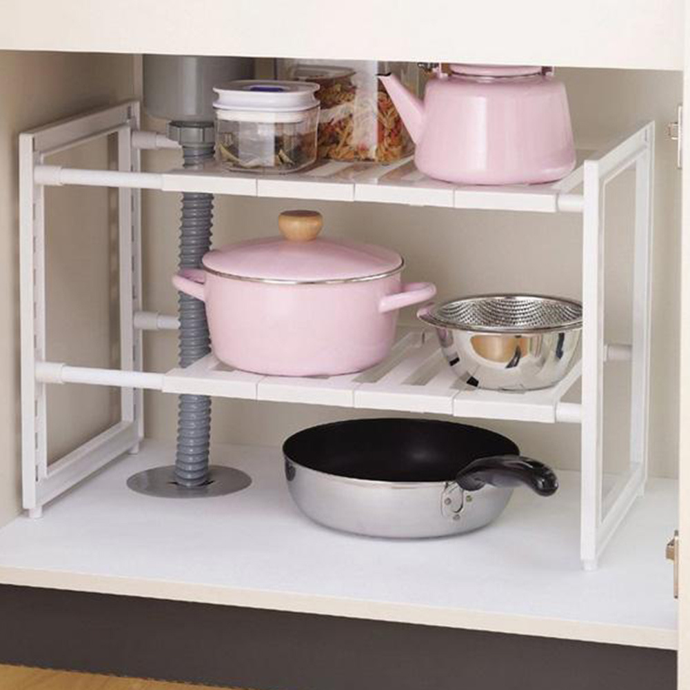 TEMU Extendable Sink Shelf 2 Tier Adjustable Under Sink Rack Storage Rack Organizer Kitchen Bathroom Stainless Steel Tubes