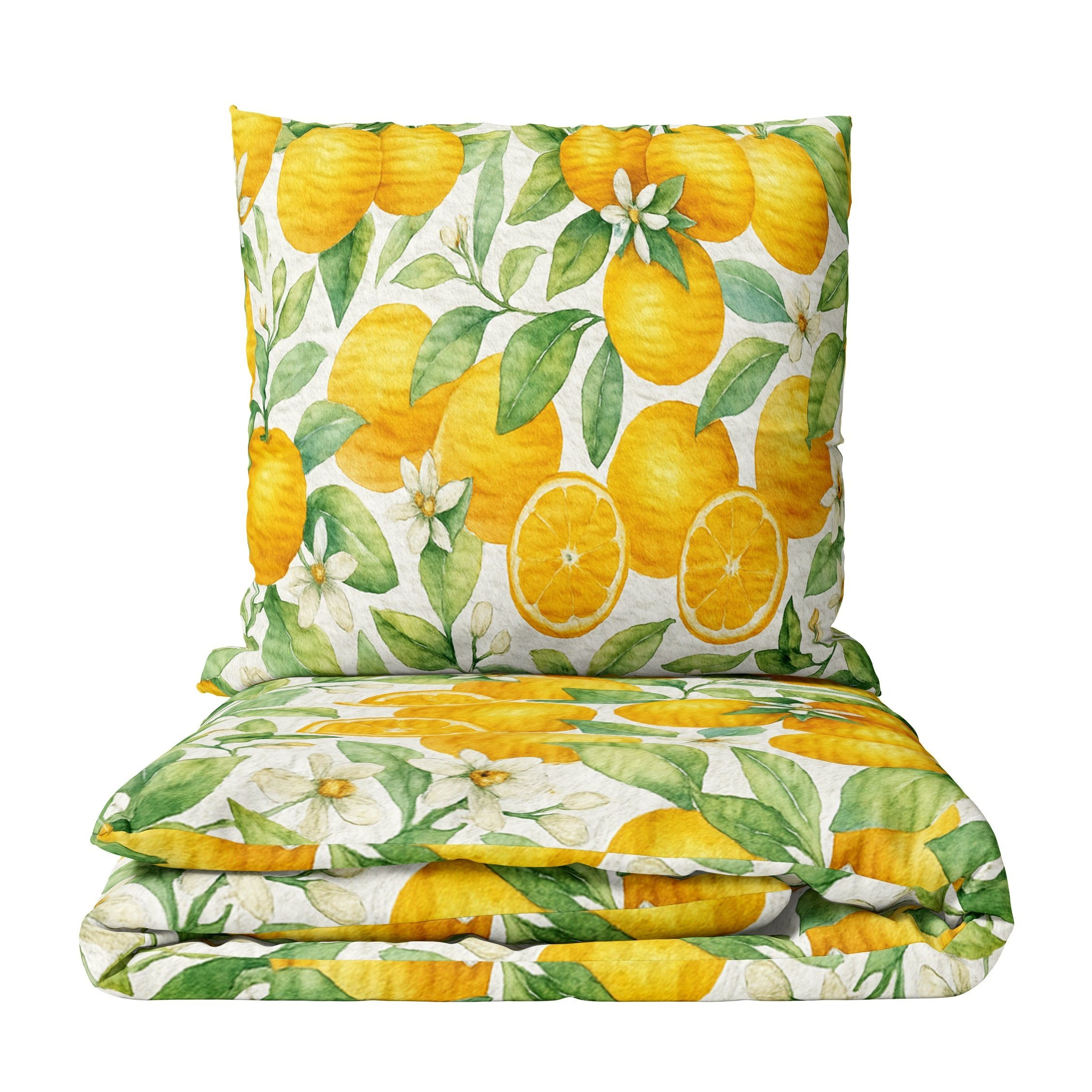 E-shop Bettwäsche Baumwolle Seersucker Orangen Weiss Grün Orange Kissenbezug 80x80 cm mit Reißverschluss Sommer